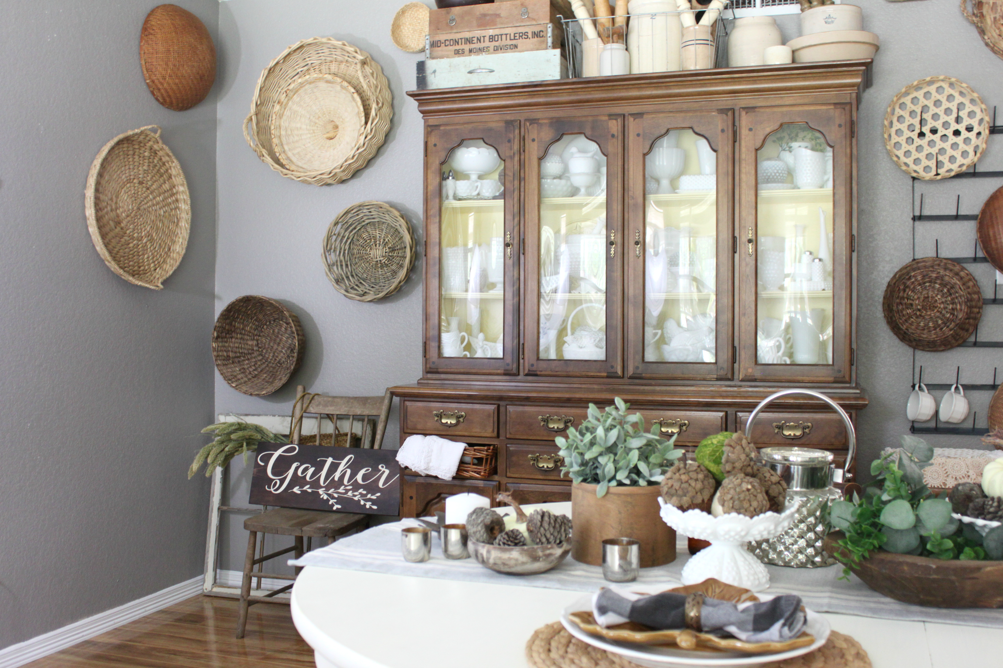 fall-dining-room-china-cabinet-milkglass-basket-wall-gather